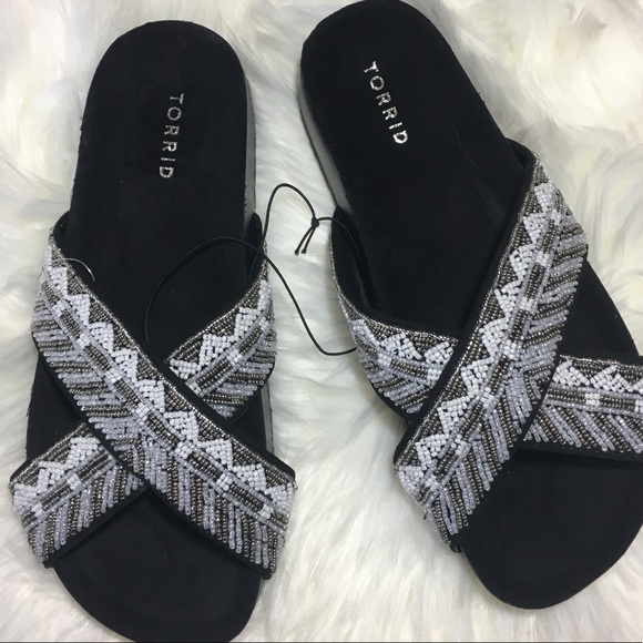 torrid Shoes - NWT Torrid wide cross black beaded slide sandals